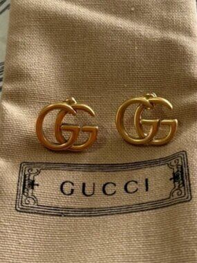 Gucci Double G Logo Gold Tone Earrings